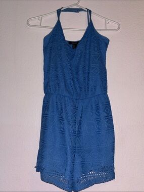 Womans Blue Crochet Halter Romper, Size S
